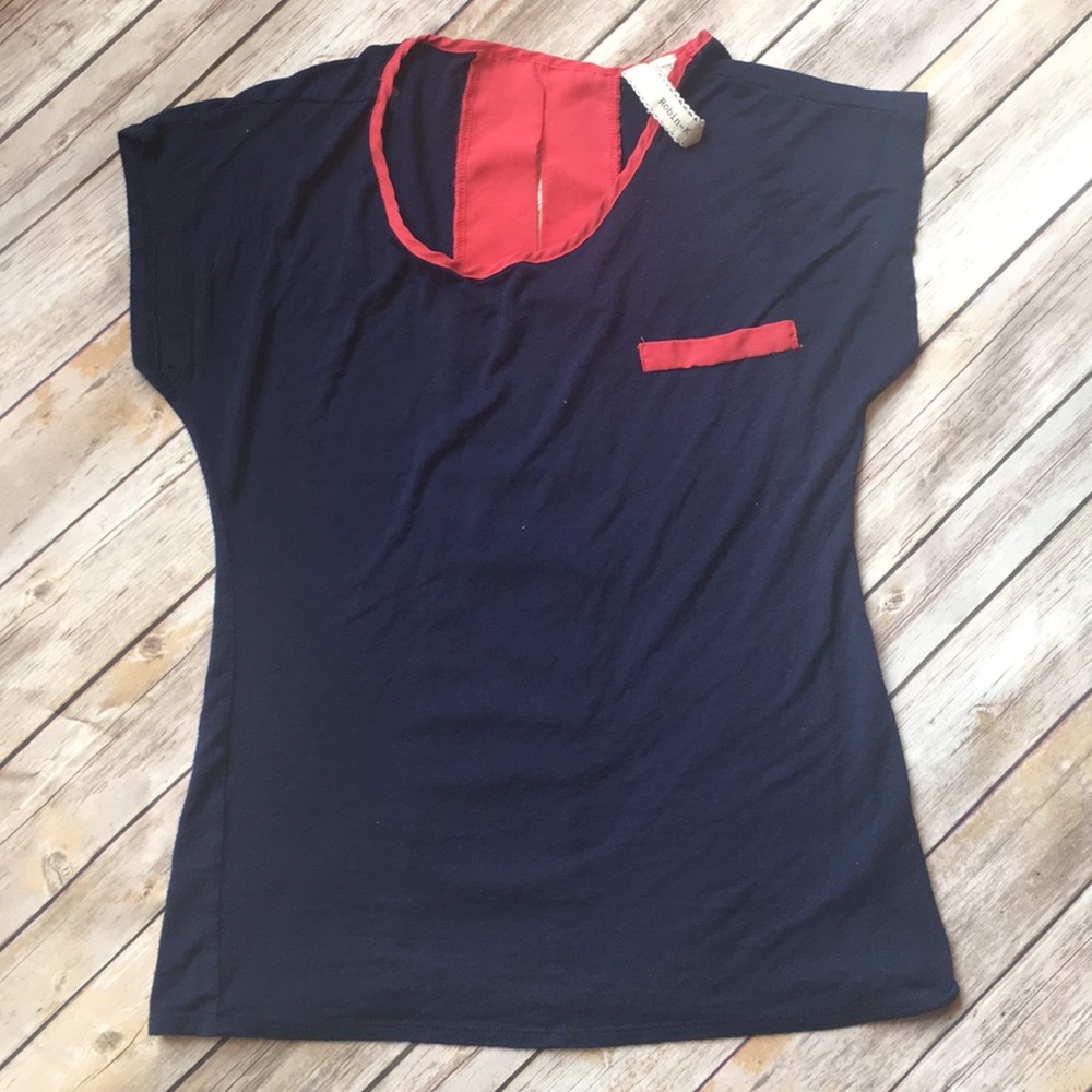 Robin-K short sleeve navy and coral top
